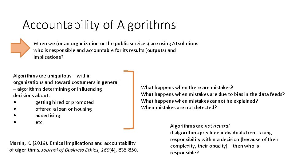 Accountability of Algorithms When we (or an organization or the public services) are using