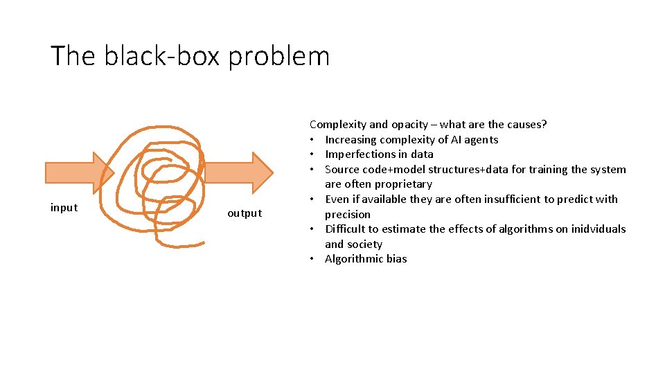 The black-box problem input output Complexity and opacity – what are the causes? •