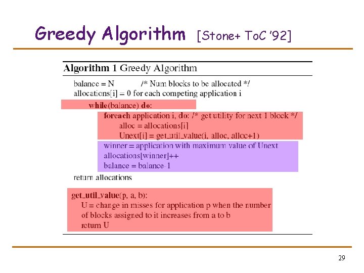 Greedy Algorithm [Stone+ To. C ’ 92] 29 