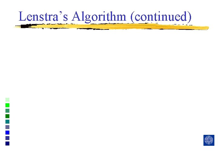 Lenstra’s Algorithm (continued) 