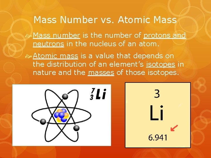 Mass Number vs. Atomic Mass number is the number of protons and neutrons in