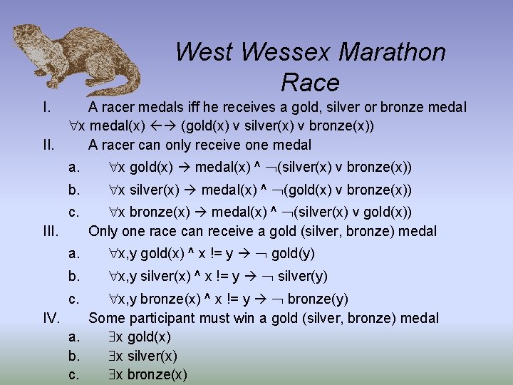 West Wessex Marathon Race I. A racer medals iff he receives a gold, silver