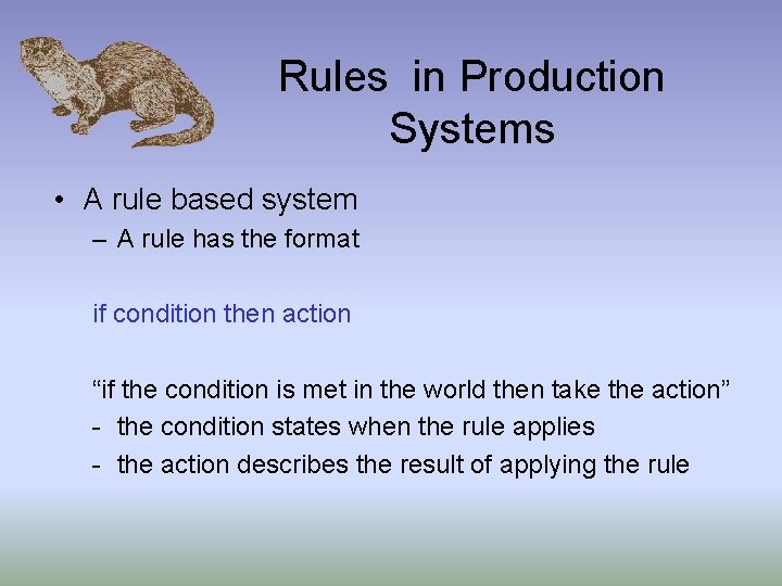 Rules in Production Systems • A rule based system – A rule has the