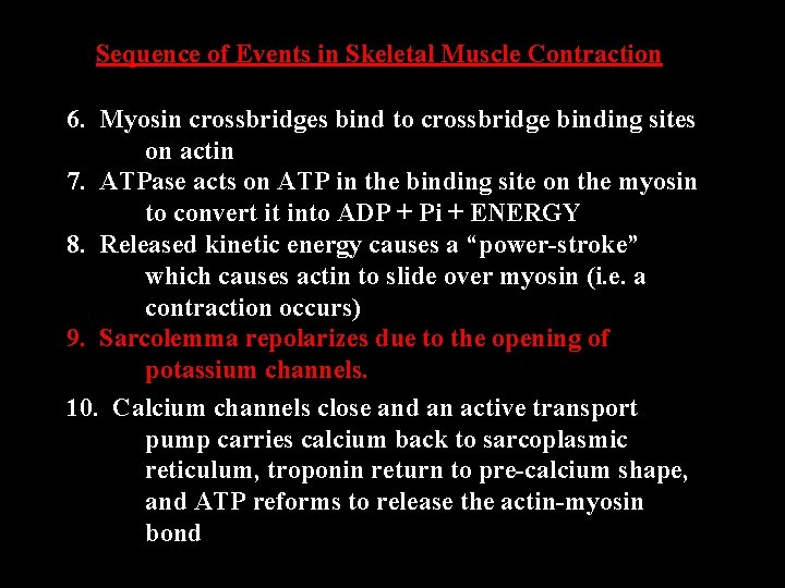 Sequence of Events in Skeletal Muscle Contraction 6. Myosin crossbridges bind to crossbridge binding