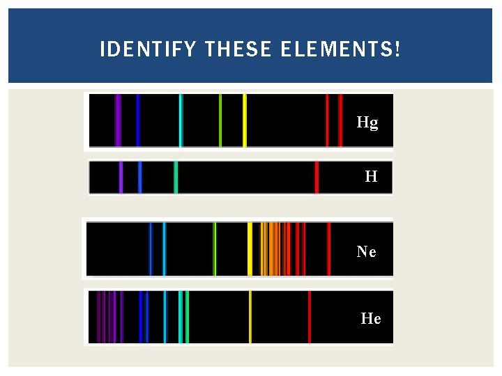 IDENTIFY THESE ELEMENTS! Hg H Ne He 