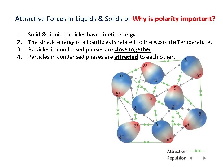 Attractive Forces in Liquids & Solids or Why is polarity important? 1. 2. 3.