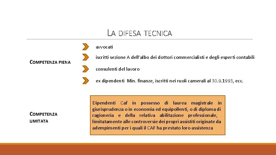 LA DIFESA TECNICA avvocati COMPETENZA PIENA iscritti sezione A dell’albo dei dottori commercialisti e