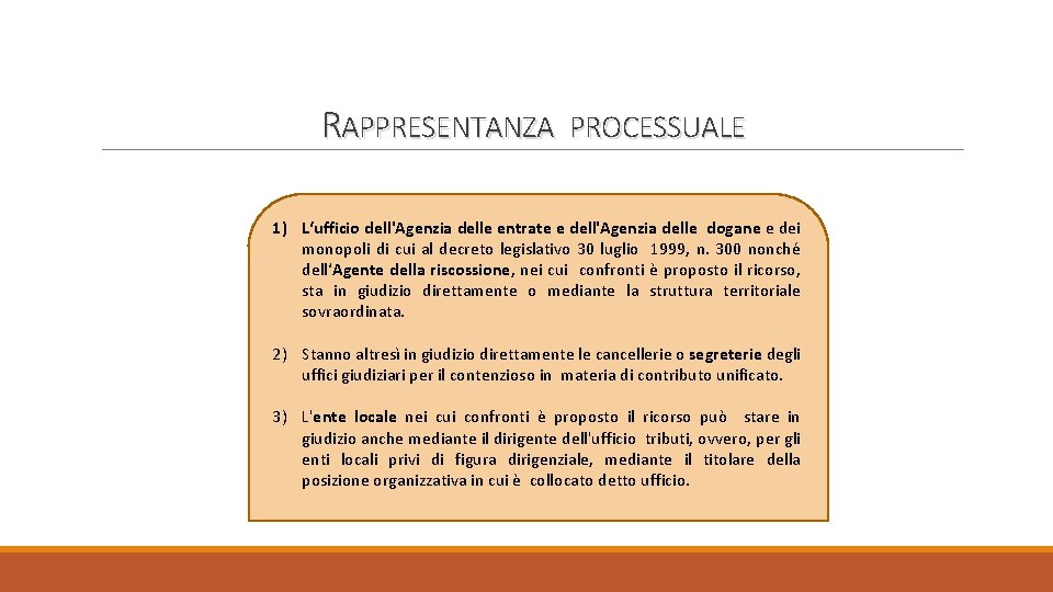 RAPPRESENTANZA PROCESSUALE 1) L‘ufficio dell'Agenzia delle entrate e dell'Agenzia delle dogane e dei monopoli