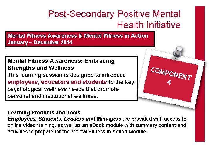 Post-Secondary Positive Mental Health Initiative Mental Fitness Awareness & Mental Fitness in Action January