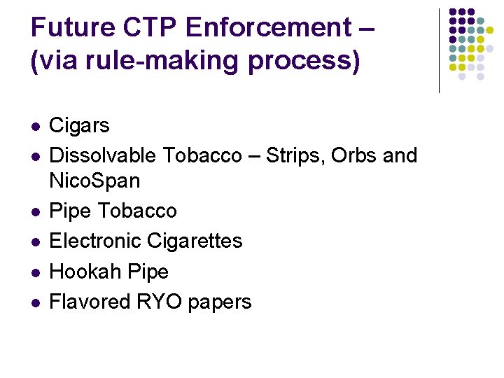 FDAs Center for Tobacco Products Overview of FDAs