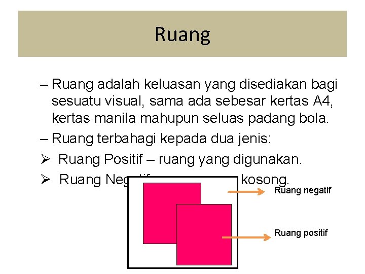 Ruang – Ruang adalah keluasan yang disediakan bagi sesuatu visual, sama ada sebesar kertas