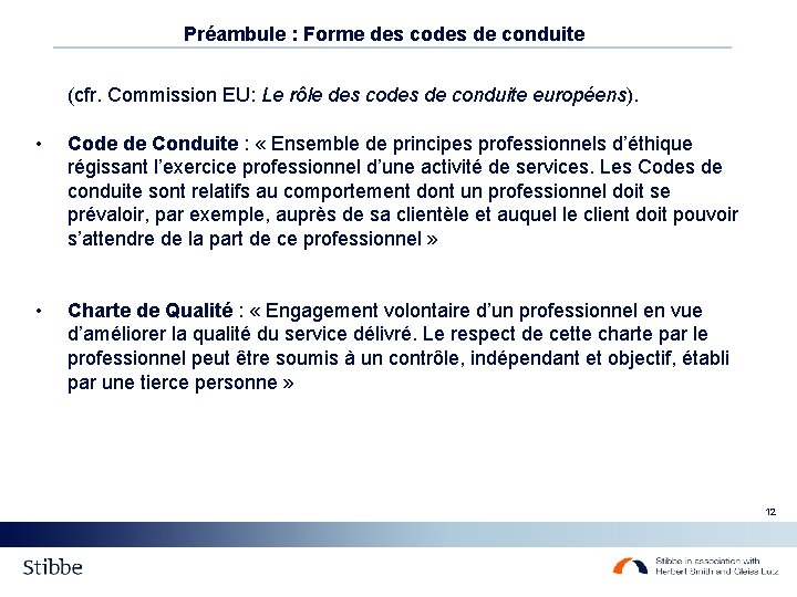 Préambule : Forme des codes de conduite (cfr. Commission EU: Le rôle des codes Préambule : Forme des codes de conduite (cfr. Commission EU: Le rôle des codes