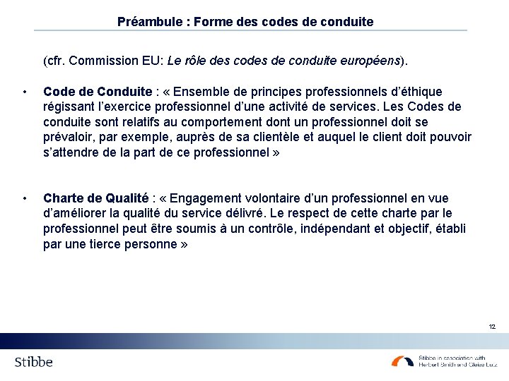 Préambule : Forme des codes de conduite (cfr. Commission EU: Le rôle des codes