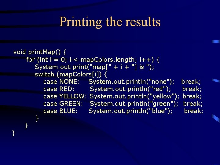 Printing the results void print. Map() { for (int i = 0; i <