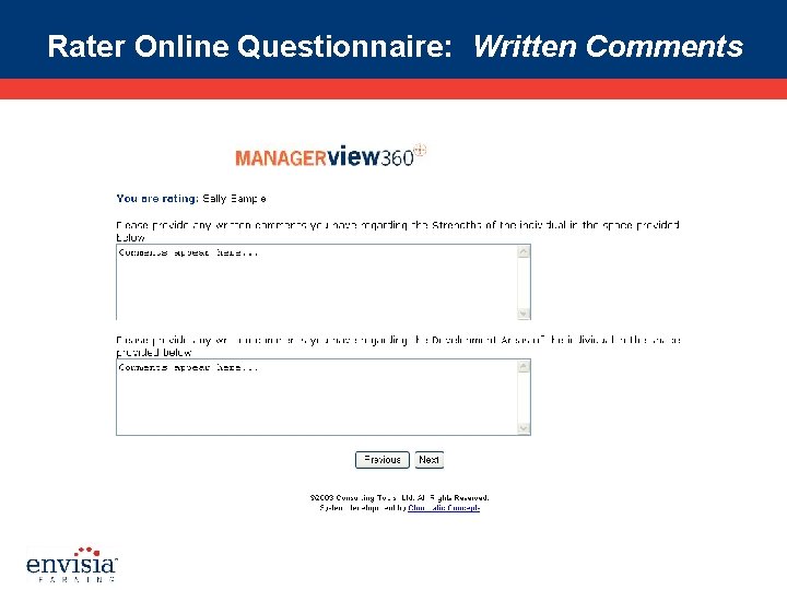 Rater Online Questionnaire: Written Comments 