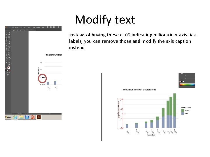 Modify text Instead of having these e+09 indicating billions in x-axis ticklabels, you can