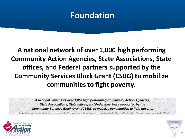 Foundation A national network of over 1, 000 high performing Community Action Agencies, State