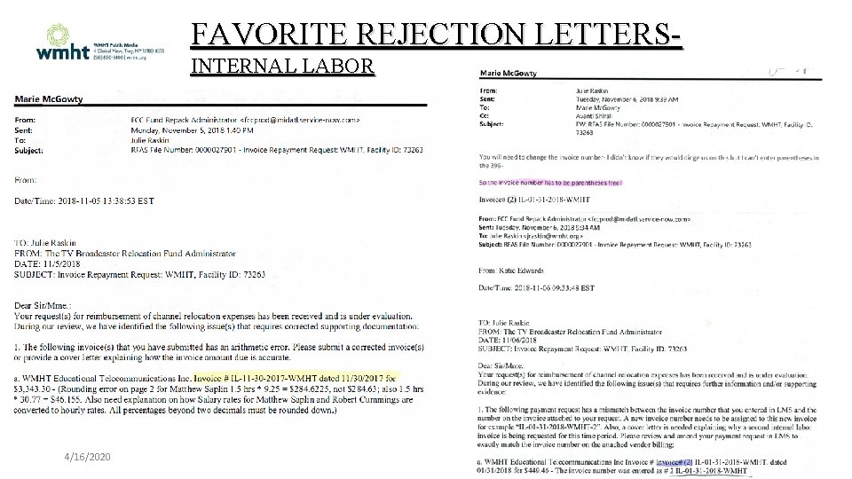 FAVORITE REJECTION LETTERSINTERNAL LABOR 4/16/2020 