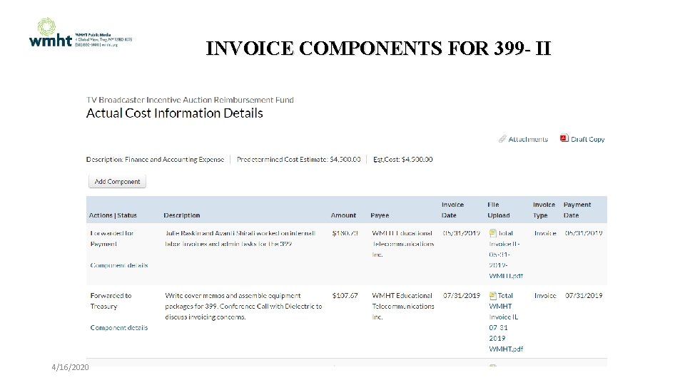 INVOICE COMPONENTS FOR 399 - II 4/16/2020 