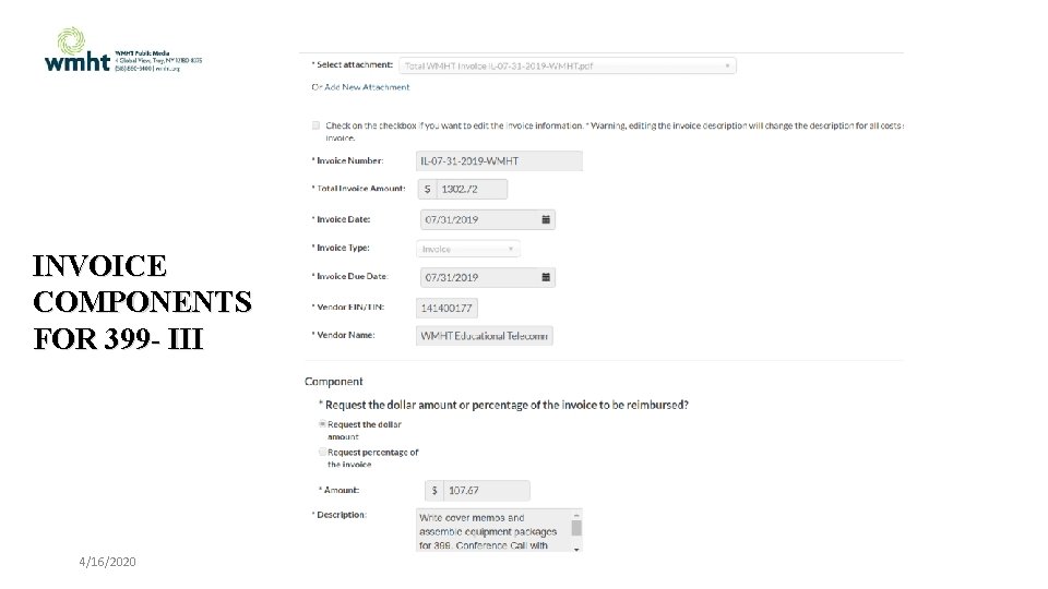 INVOICE COMPONENTS FOR 399 - III 4/16/2020 