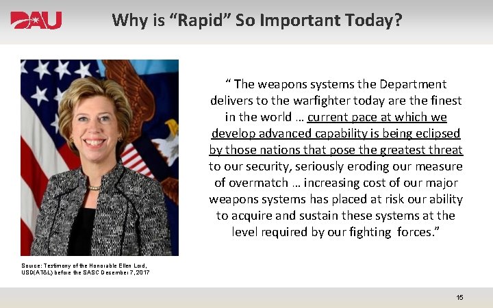 Why is “Rapid” So Important Today? “ The weapons systems the Department delivers to