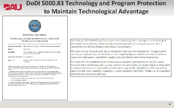 Do. DI 5000. 83 Technology and Program Protection to Maintain Technological Advantage 17 
