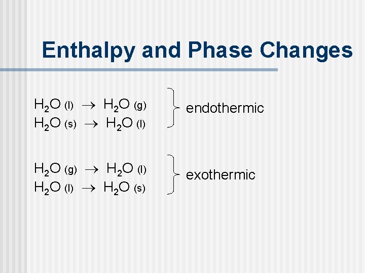 Enthalpy and Phase Changes H 2 O (l) H 2 O (g) H 2 Enthalpy and Phase Changes H 2 O (l) H 2 O (g) H 2