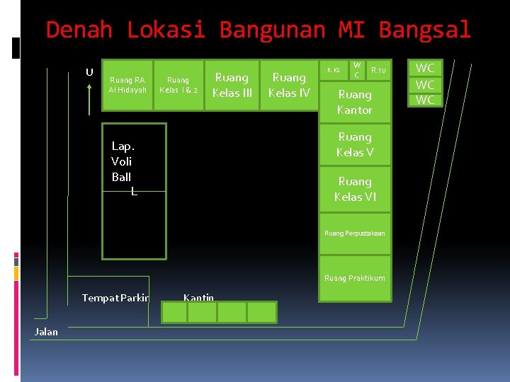 Denah Lokasi Bangunan MI Bangsal U Ruang RA Al Hidayah Ruang Kelas I &