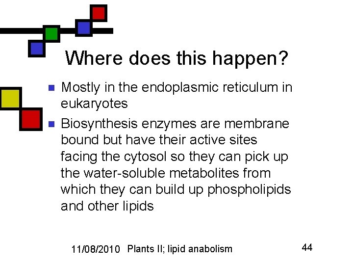 Where does this happen? n n Mostly in the endoplasmic reticulum in eukaryotes Biosynthesis