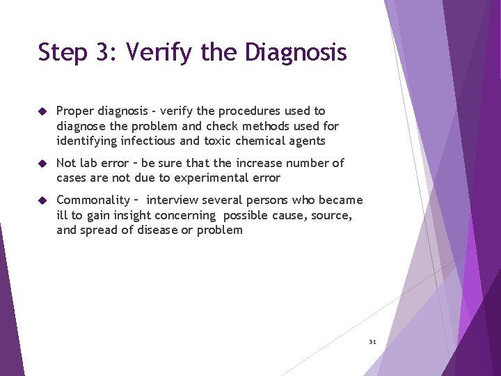 Step 3: Verify the Diagnosis Proper diagnosis - verify the procedures used to diagnose