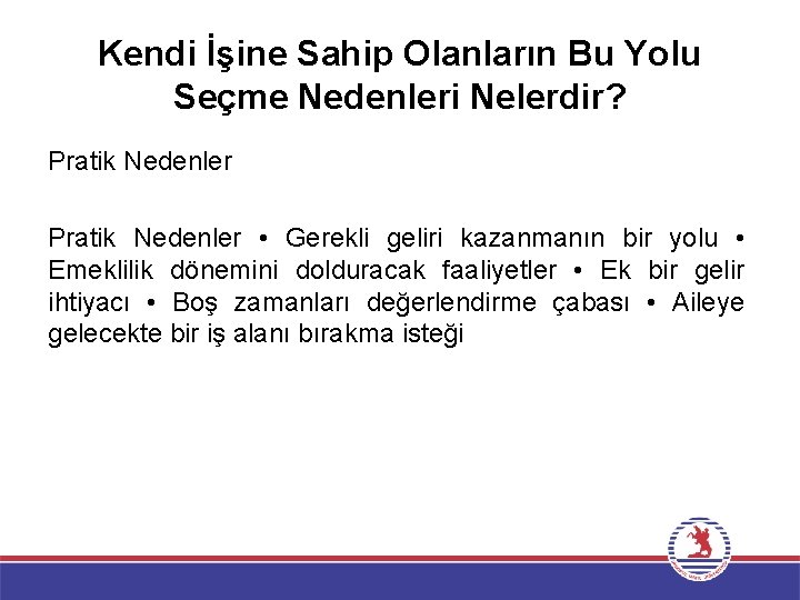 Kendi İşine Sahip Olanların Bu Yolu Seçme Nedenleri Nelerdir? Pratik Nedenler • Gerekli geliri