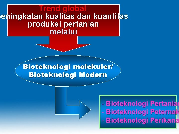 Trend global peningkatan kualitas dan kuantitas produksi pertanian melalui Bioteknologi molekuler/ Bioteknologi Modern -