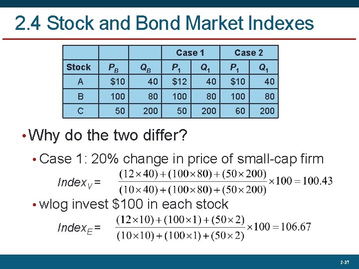 2. 4 Stock and Bond Market Indexes Case 1 Stock PB QB P 1
