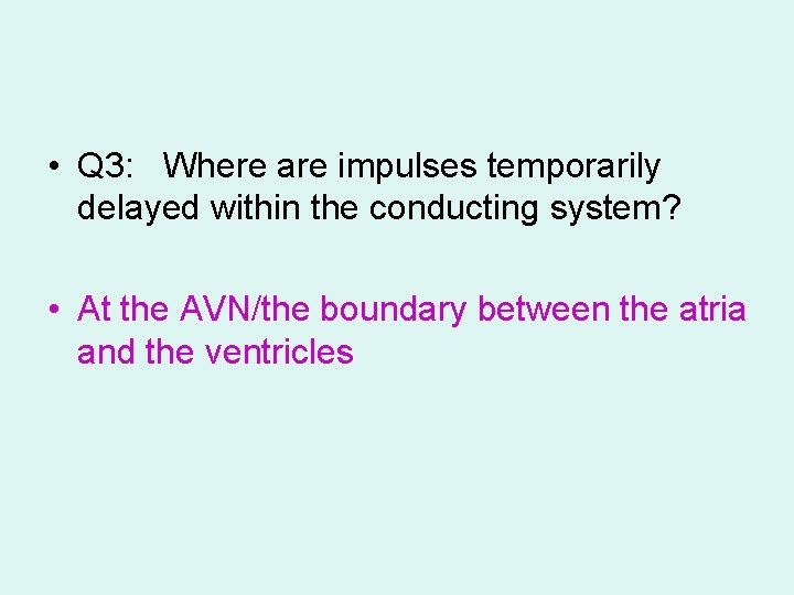  • Q 3: Where are impulses temporarily delayed within the conducting system? •