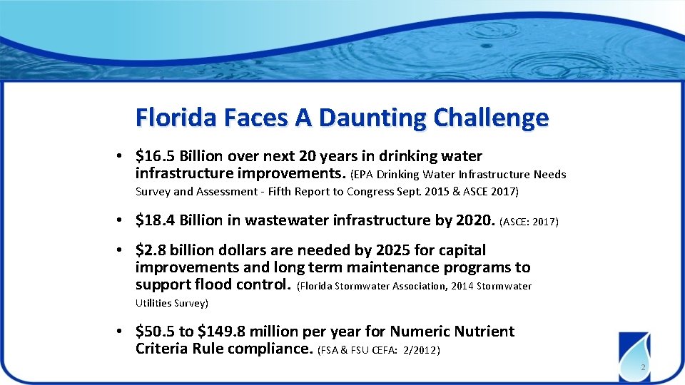 Florida Faces A Daunting Challenge • $16. 5 Billion over next 20 years in