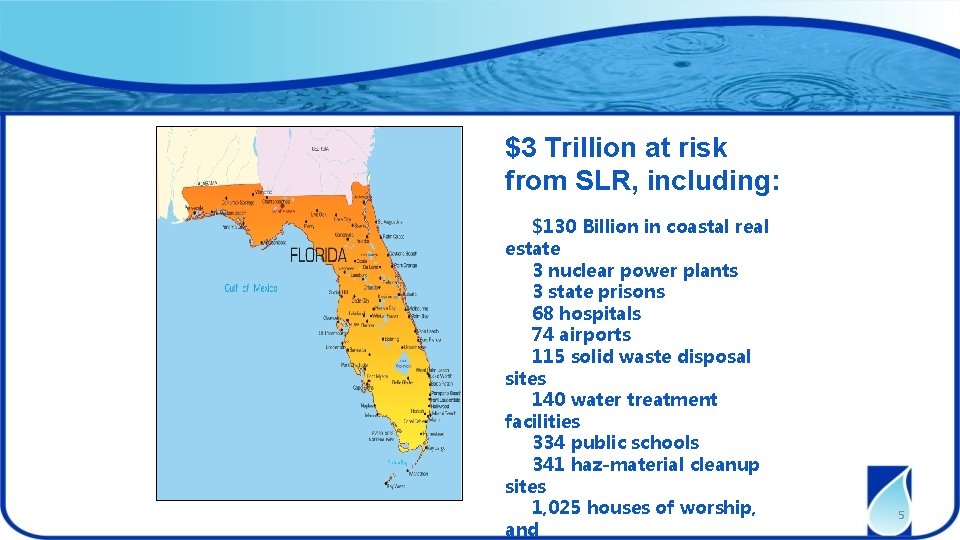 $3 Trillion at risk from SLR, including: $130 Billion in coastal real estate 3