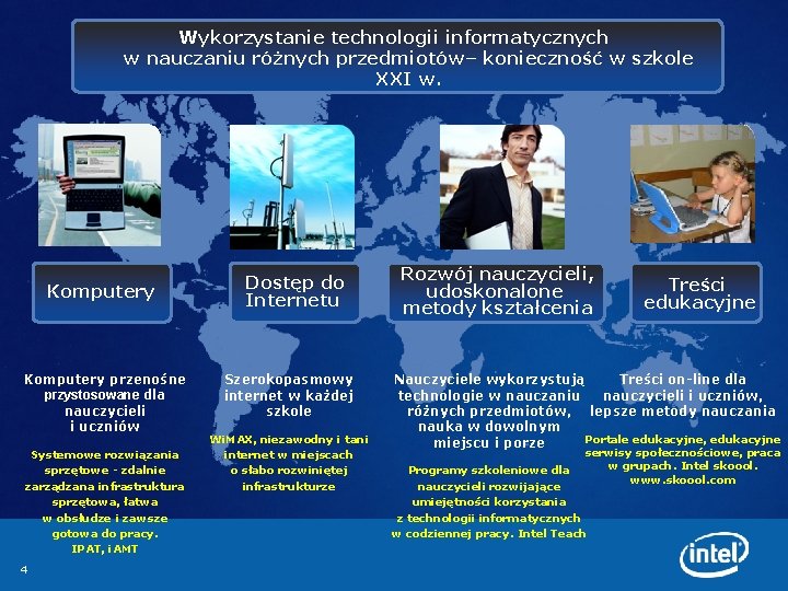 Wykorzystanie technologii informatycznych w nauczaniu różnych przedmiotów– konieczność w szkole XXI w. Komputery przenośne