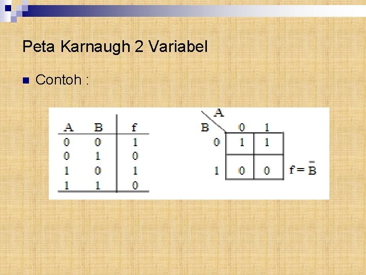 Peta Karnaugh 2 Variabel n Contoh : 
