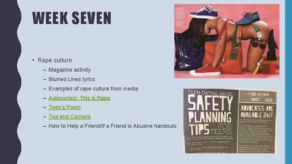 WEEK SEVEN • Rape culture – Magazine activity – Blurred Lines lyrics – Examples