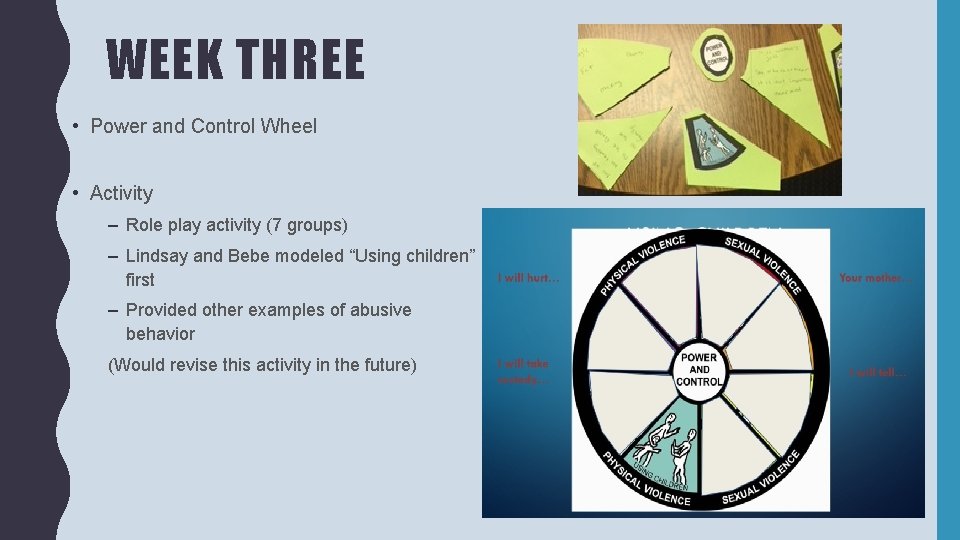 WEEK THREE • Power and Control Wheel • Activity – Role play activity (7
