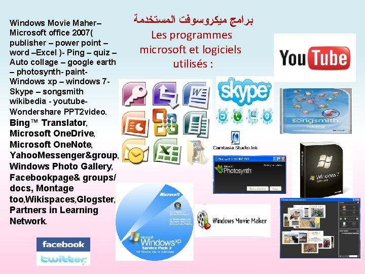 Windows Movie Maher– Microsoft office 2007( publisher – power point – word –Excel )-