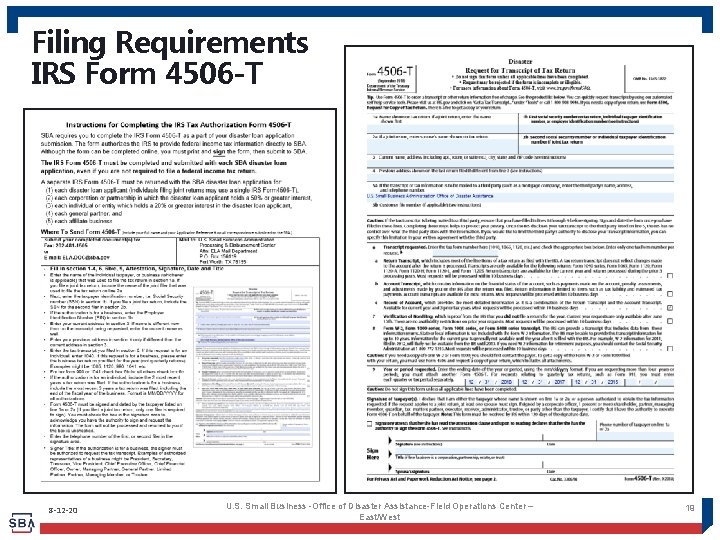 Filing Requirements IRS Form 4506 -T 8 -12 -20 U. S. Small Business -Office