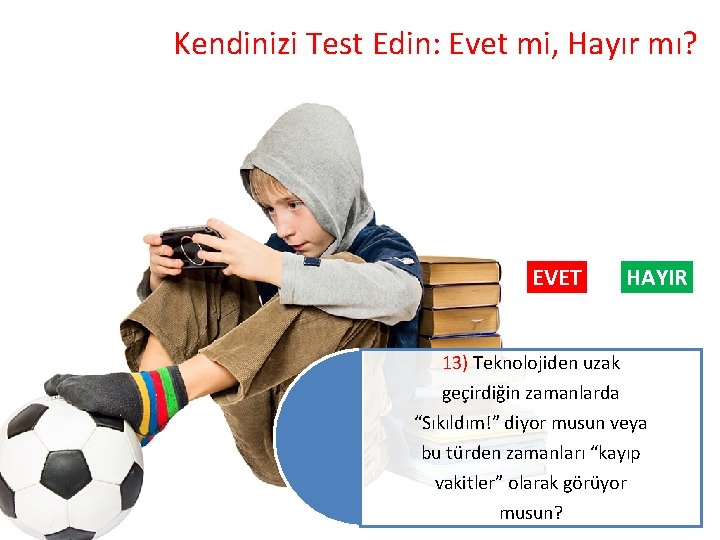 Kendinizi Test Edin: Evet mi, Hayır mı? EVET HAYIR 13) Teknolojiden uzak geçirdiğin zamanlarda