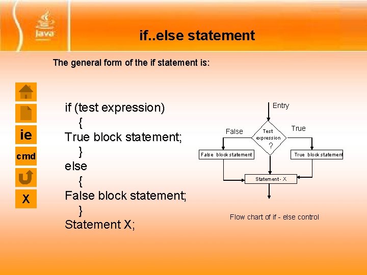 if. . else statement The general form of the if statement is: ie cmd