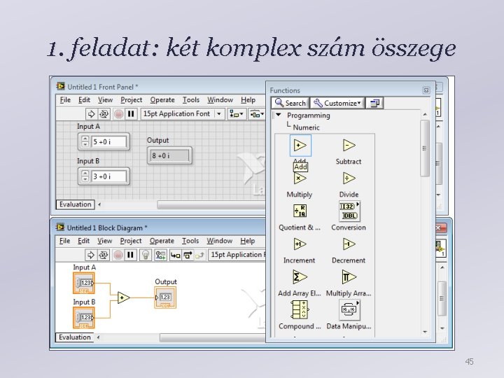 1. feladat: két komplex szám összege 45 