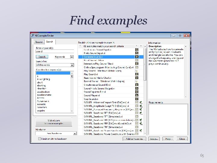 Find examples 65 