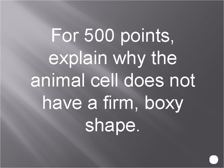 For 500 points, explain why the animal cell does not have a firm, boxy