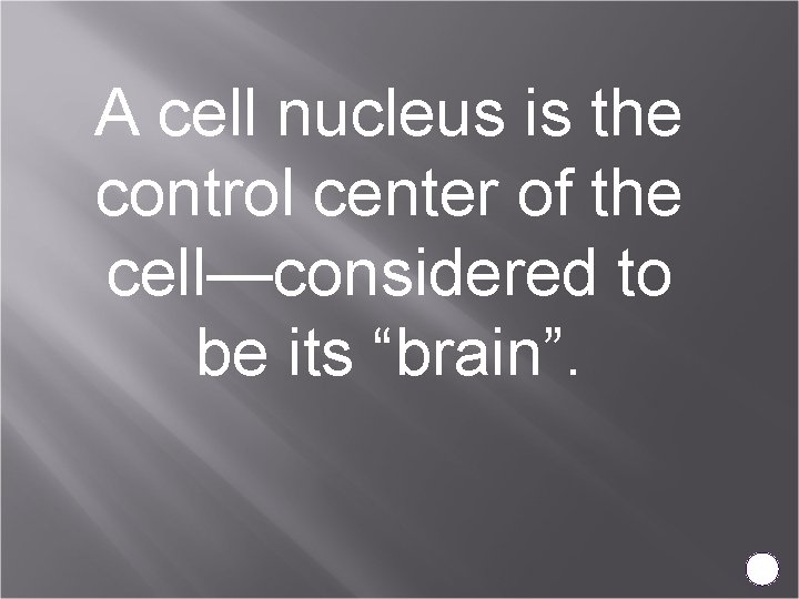 A cell nucleus is the control center of the cell—considered to be its “brain”.