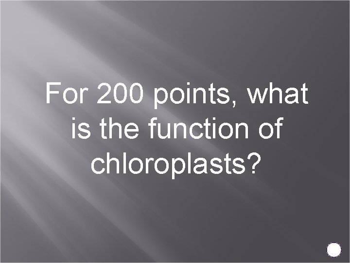 For 200 points, what is the function of chloroplasts? 