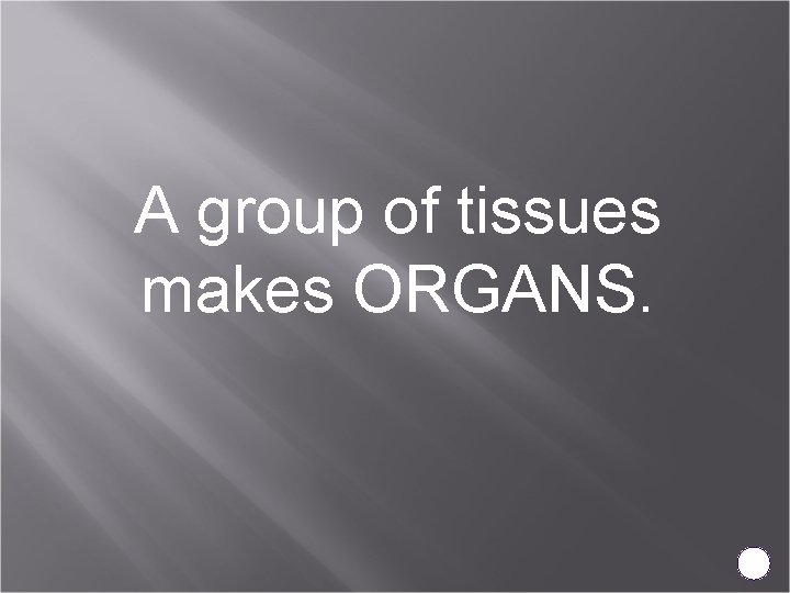 A group of tissues makes ORGANS. 